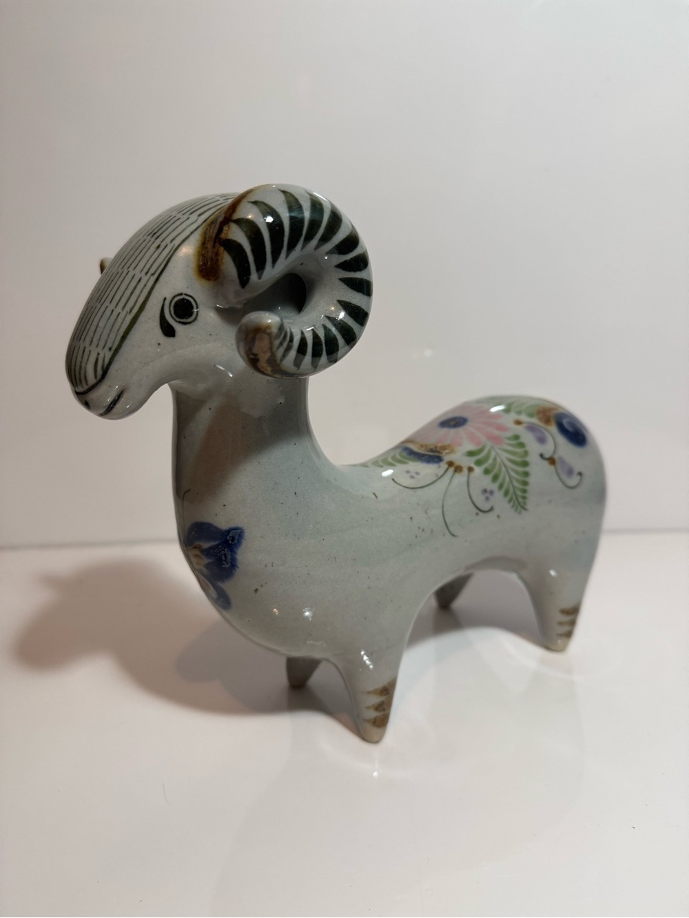Ken Edwards El Palomar Ram Signed: Mexican Tonala Pottery No Cracks Or Chips